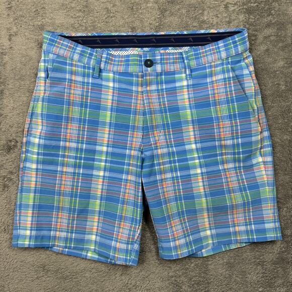 Tommy Bahama Men's Campanula Performance Shorts Blue Plaid 32 Outdoor Golf - Picture 1 of 11